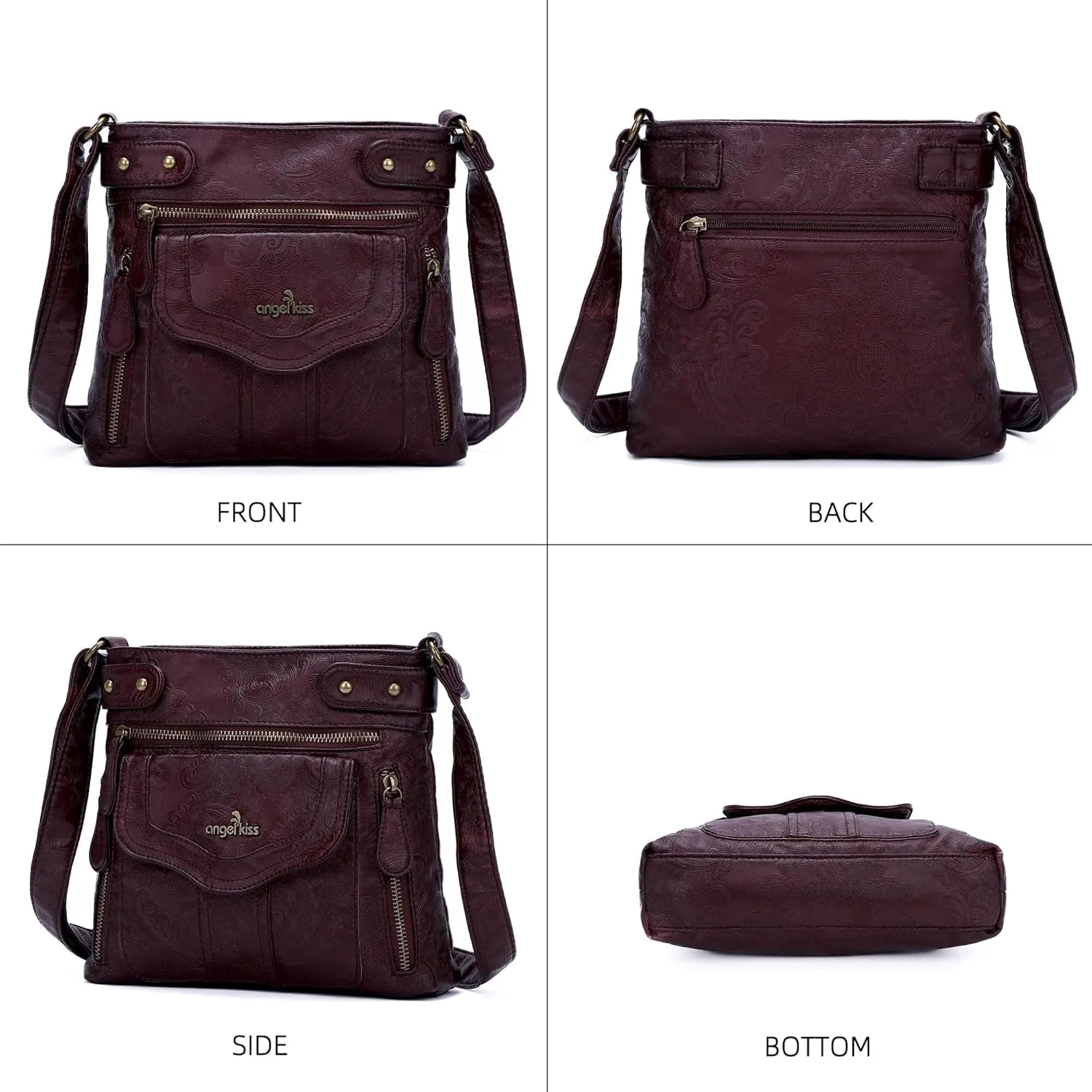 Angel Kiss Crossbody Purse for Women Multi Pockets Bags Retro Vegan Designer Leather Women's Shoulder Handbags