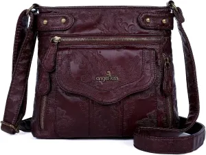 Angel Kiss Crossbody Purse for Women Multi Pockets Bags Retro Vegan Designer Leather Women's Shoulder Handbags