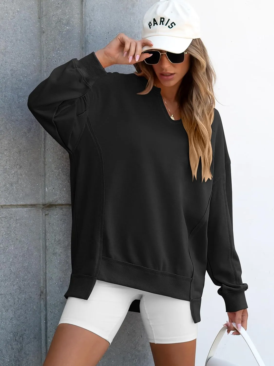 ANRABESS Womens Oversized Sweatshirts V Neck Long Sleeve Tunic Lightweight Pullover Shirts 2025 Fall Tops Teen Girls Outfits