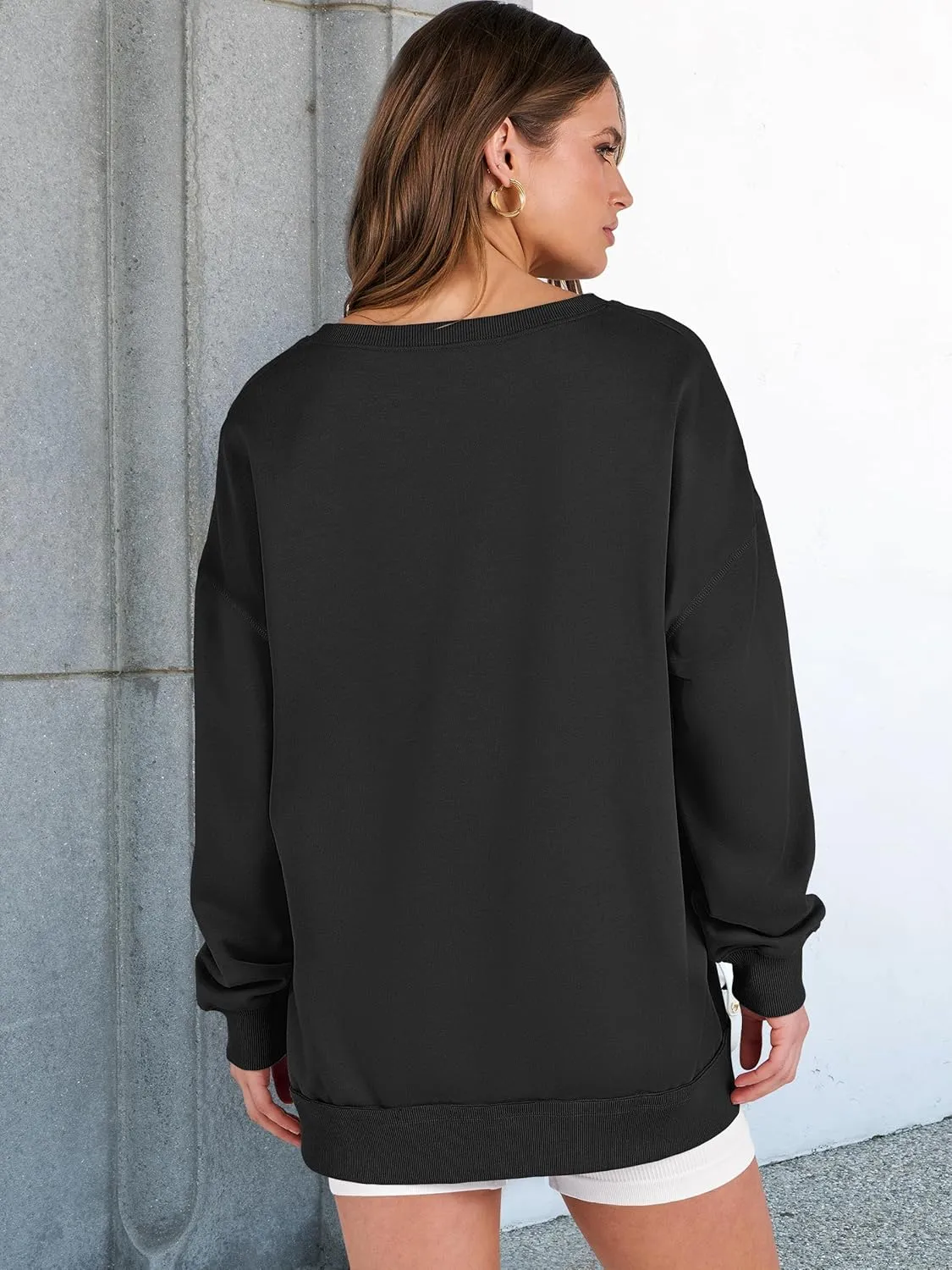 ANRABESS Womens Oversized Sweatshirts V Neck Long Sleeve Tunic Lightweight Pullover Shirts 2025 Fall Tops Teen Girls Outfits