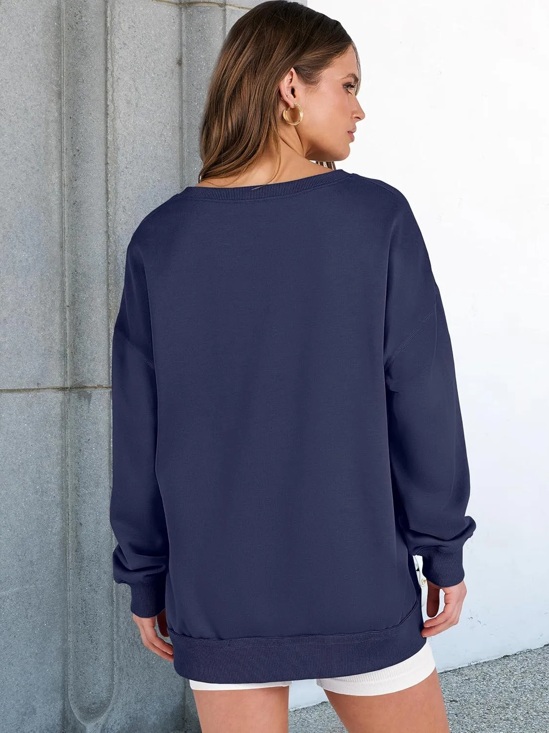 ANRABESS Womens Oversized Sweatshirts V Neck Long Sleeve Tunic Lightweight Pullover Shirts 2025 Fall Tops Teen Girls Outfits