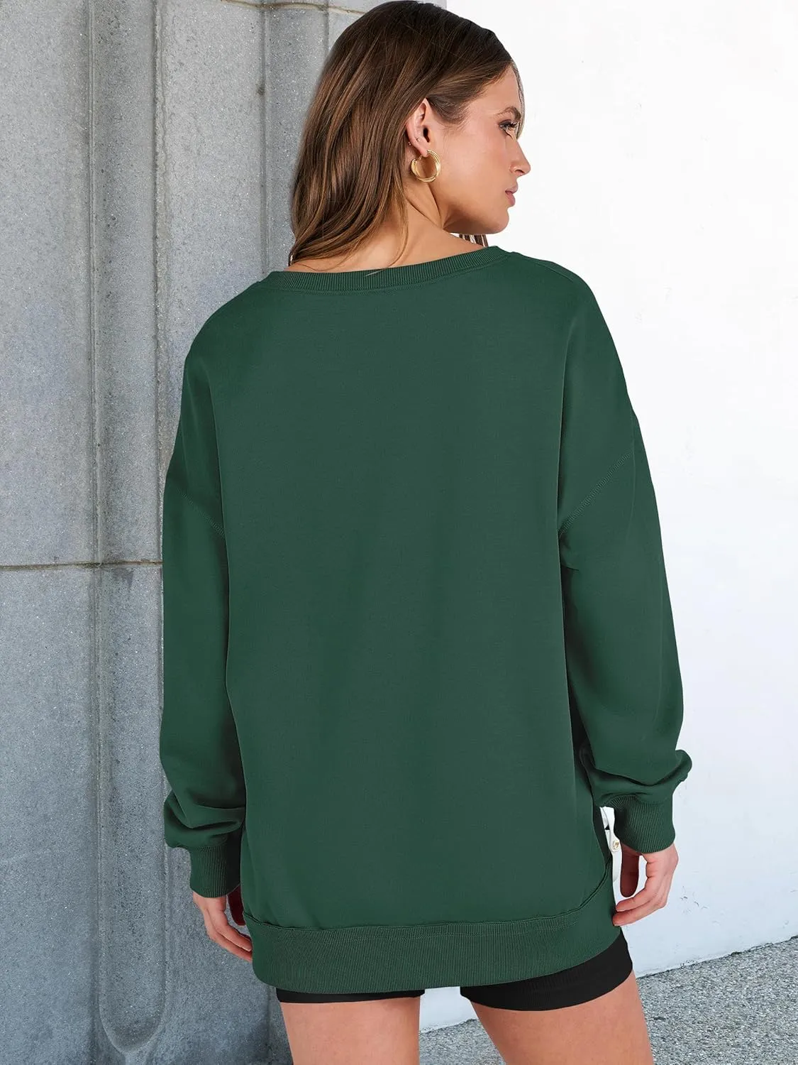 ANRABESS Womens Oversized Sweatshirts V Neck Long Sleeve Tunic Lightweight Pullover Shirts 2025 Fall Tops Teen Girls Outfits