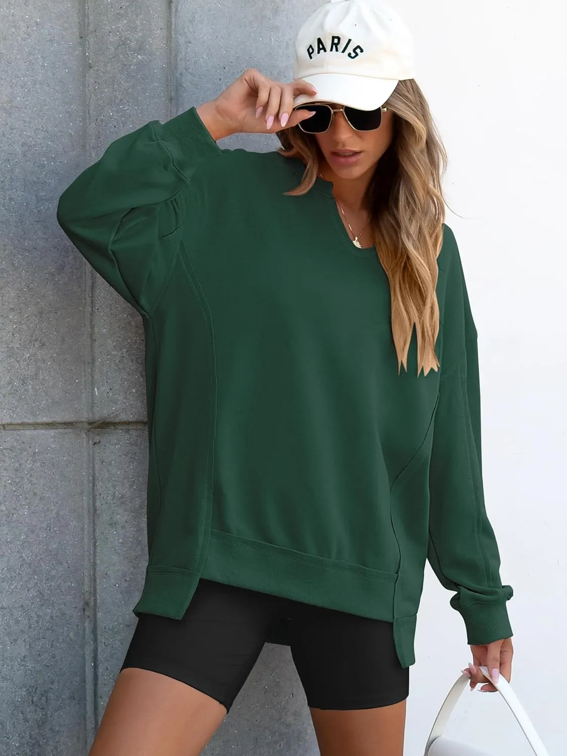 ANRABESS Womens Oversized Sweatshirts V Neck Long Sleeve Tunic Lightweight Pullover Shirts 2025 Fall Tops Teen Girls Outfits