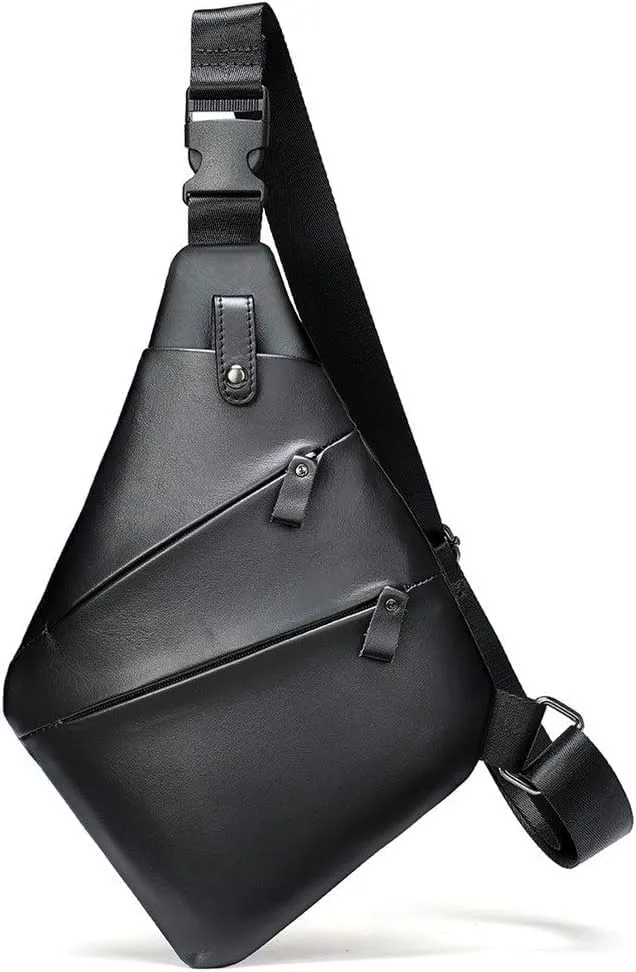 Anti Theft Travel Chest Pack Outdoor Sports Daypack Vintage Leather Sling Bag Lightweight Sling Shoulder(Black)