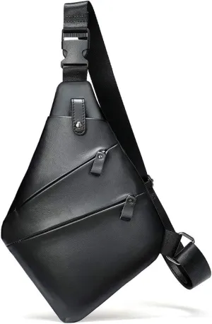 Anti Theft Travel Chest Pack Outdoor Sports Daypack Vintage Leather Sling Bag Lightweight Sling Shoulder(Black)