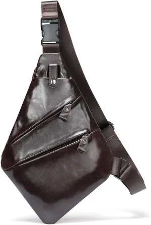 Anti Theft Travel Chest Pack Outdoor Sports Daypack Vintage Leather Sling Bag Lightweight Sling Shoulder(Coffee Color)