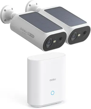 AOSU Solar Security Cameras Wireless Outdoor, 2Mins DIY Installation, No Subscription Cameras for Home Security System, Local Storage, 2K Color Night Vision for Surveillance, 2.4&5ghz WiFi, 2 Cam-kit