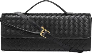 Ash&Ivy Women's Woven Clutch Purse - Casual PU Leather Crossbody Bag, Fashionable Evening Shoulder Handbags