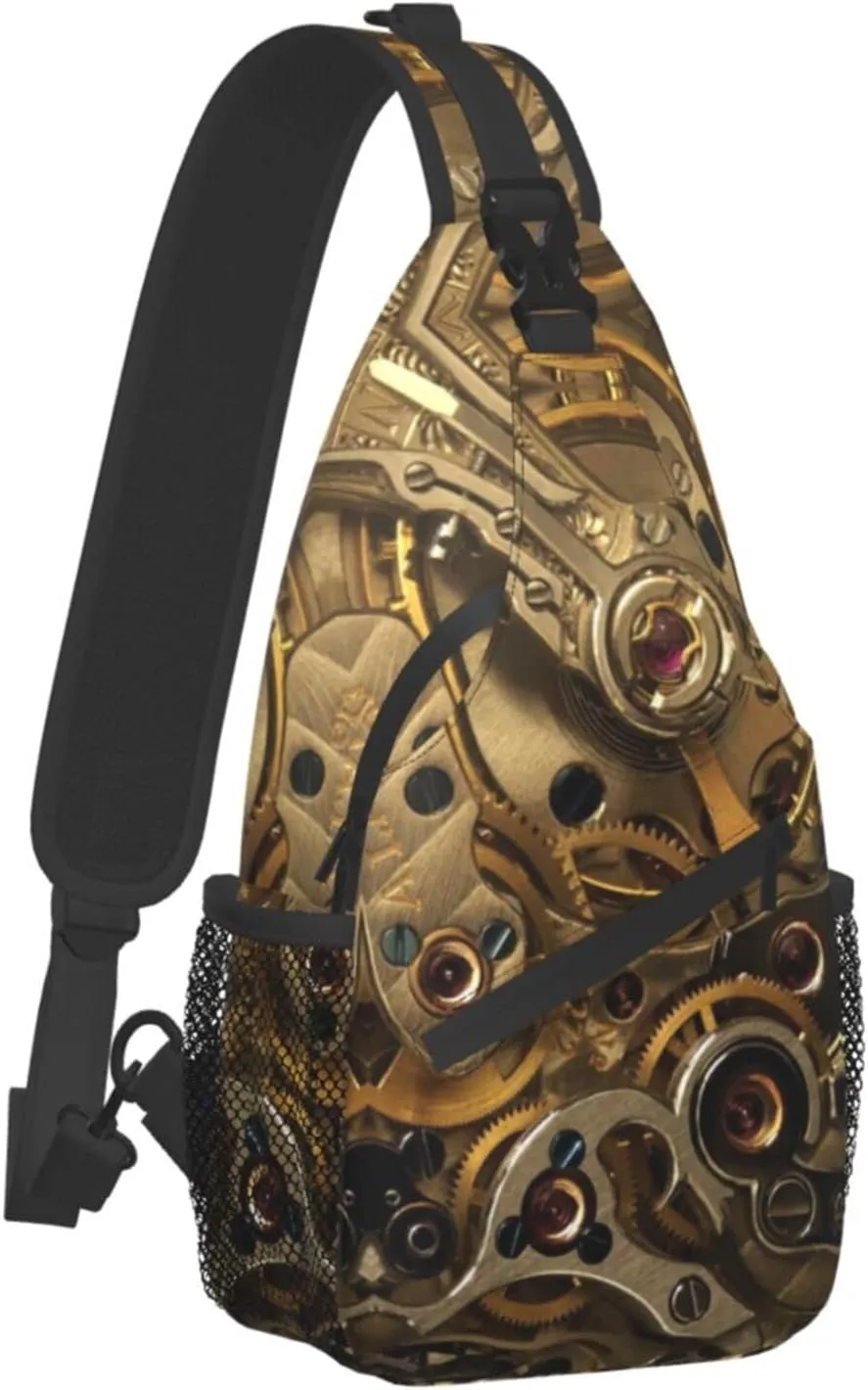 ASYG Steampunk Sling Bag Crossbody Chest Daypack Casual Backpack Vintage Clock Shoulder Bag For Travel Hiking