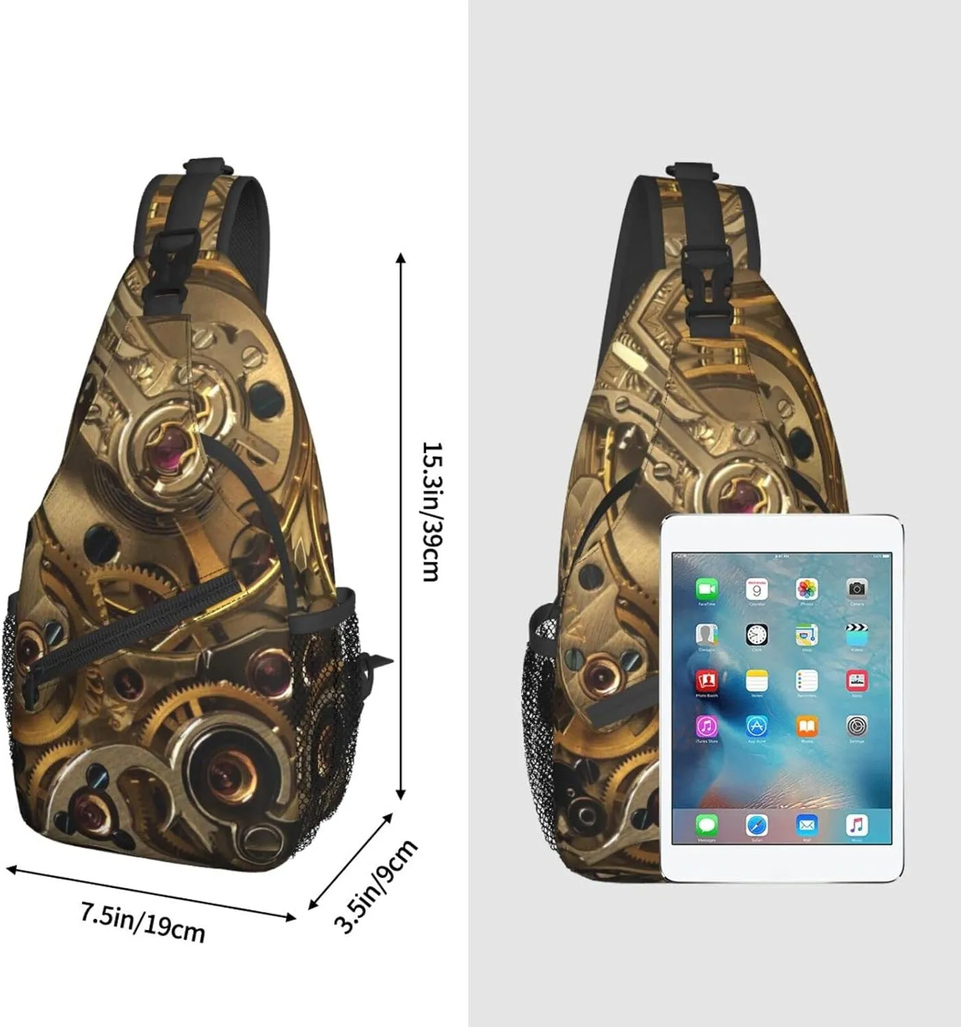 ASYG Steampunk Sling Bag Crossbody Chest Daypack Casual Backpack Vintage Clock Shoulder Bag For Travel Hiking