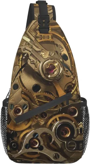 ASYG Steampunk Sling Bag Crossbody Chest Daypack Casual Backpack Vintage Clock Shoulder Bag For Travel Hiking