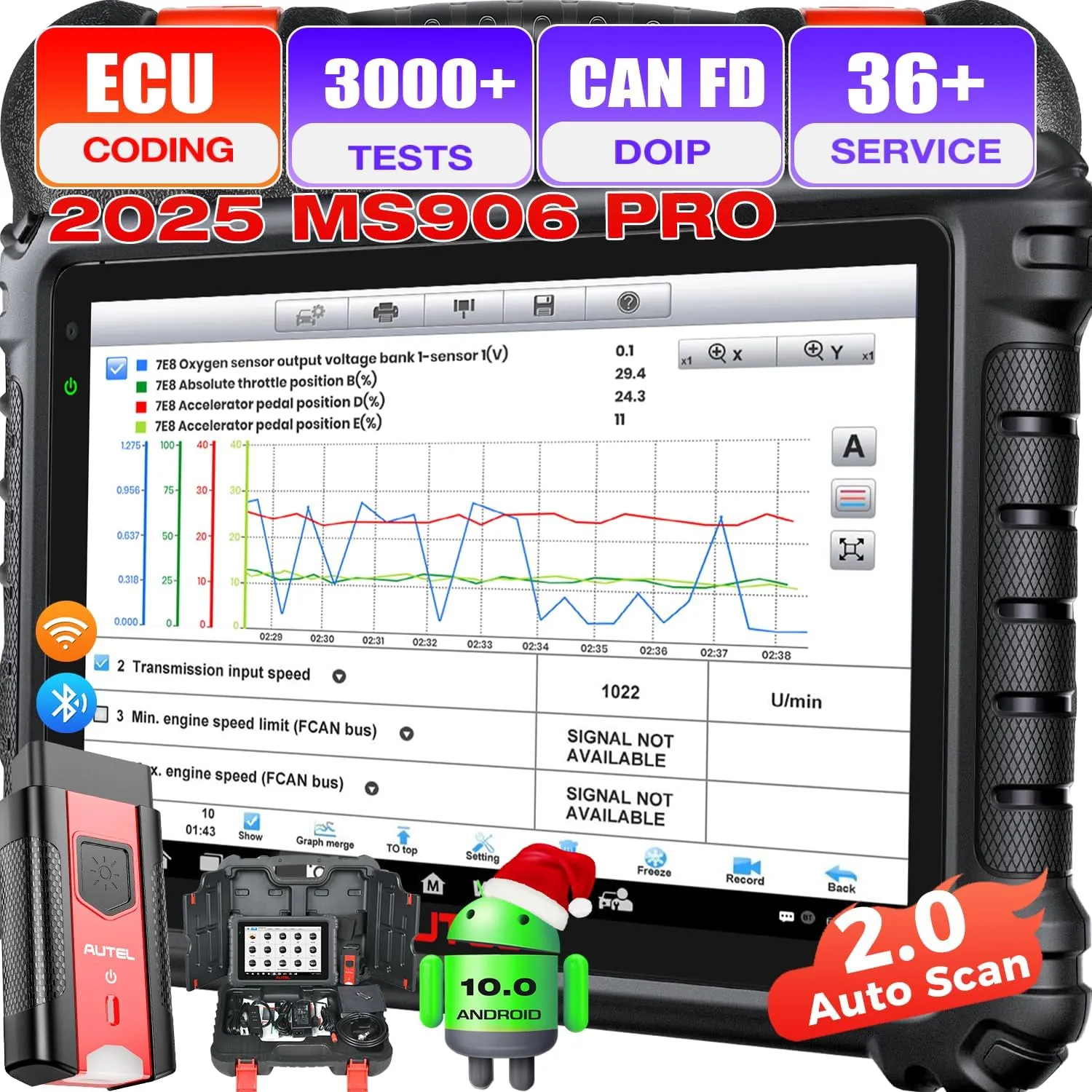 Autel MaxiSYS MS906 PRO Scanner, 2025 MS906PRO V2.0 Same as MS906 MAX Up of MP900BT MS906BT MS908 MK908, OE ECU Coding, 3K  Bidirectional Diagnostic, CAN FD DoIP, 36  Service, Auto Scan 2.0, VAG Guide