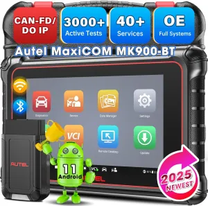 Autel Scanner MaxiCOM MK900BT: 2025 8in MK900-BT Bidirectional Scan Tool, BT Ver. of MK900 MX900 MK808S MK808BT PRO MX808S MK808Z, 40  Service, 3K  Active Tests, DOIP CANFD, All Sys, Wi-Fi Print, FCA