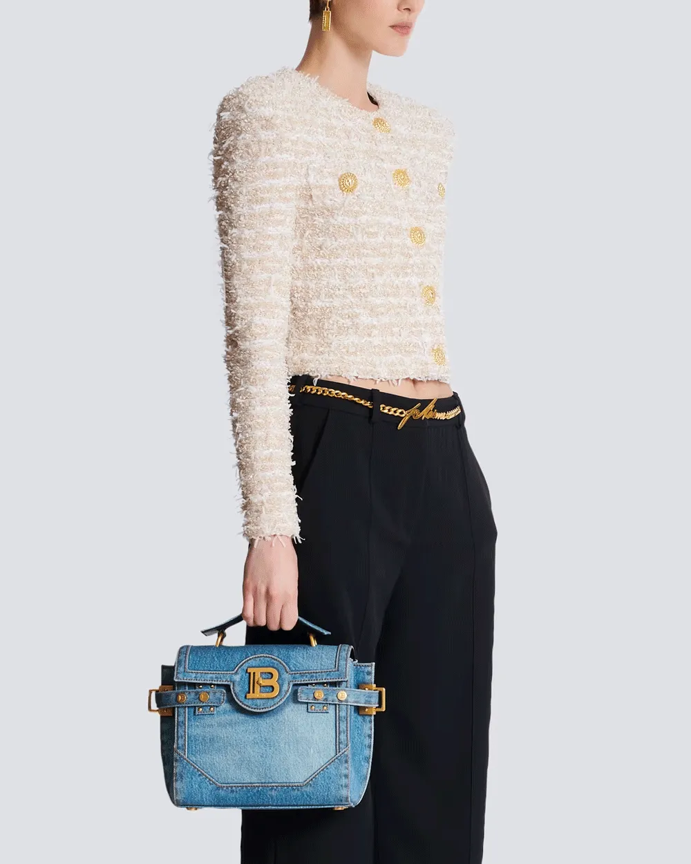 B-Buzz 23 Denim Top Handle Bag in Blue Jean