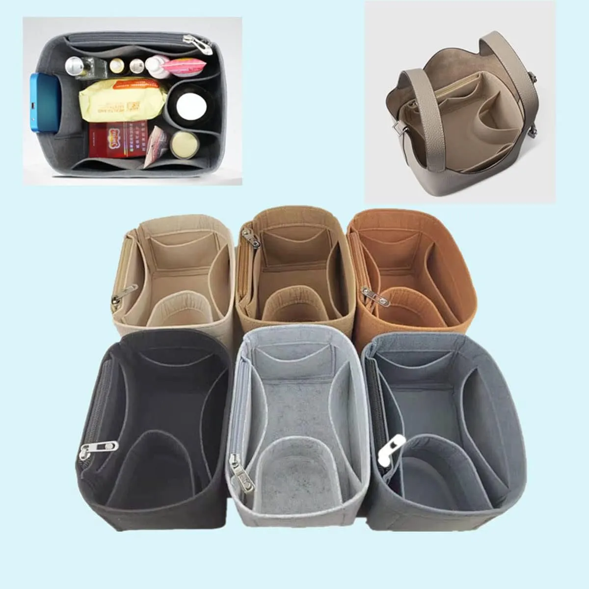 Bag Wallet Organizer -for Picotin18/22/26 Bucket Bag Liner Bag Zipper Lid Liner Organizer 1008camel-A-M