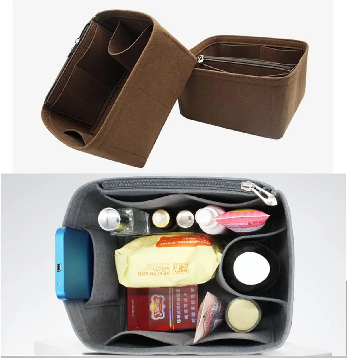Bag Wallet Organizer -for Picotin18/22/26 Bucket Bag Liner Bag Zipper Lid Liner Organizer 1008camel-A-M