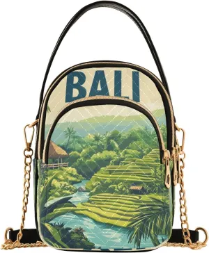 Bali Rice Terrace Multi Pockets Crossbody Bags for Women Zip Cell Phone Purse Wallet Bag with Detachable Shoulder Strap Small Crossbody Purse for Shopping Traveling Working Women Girls Trendy Gift