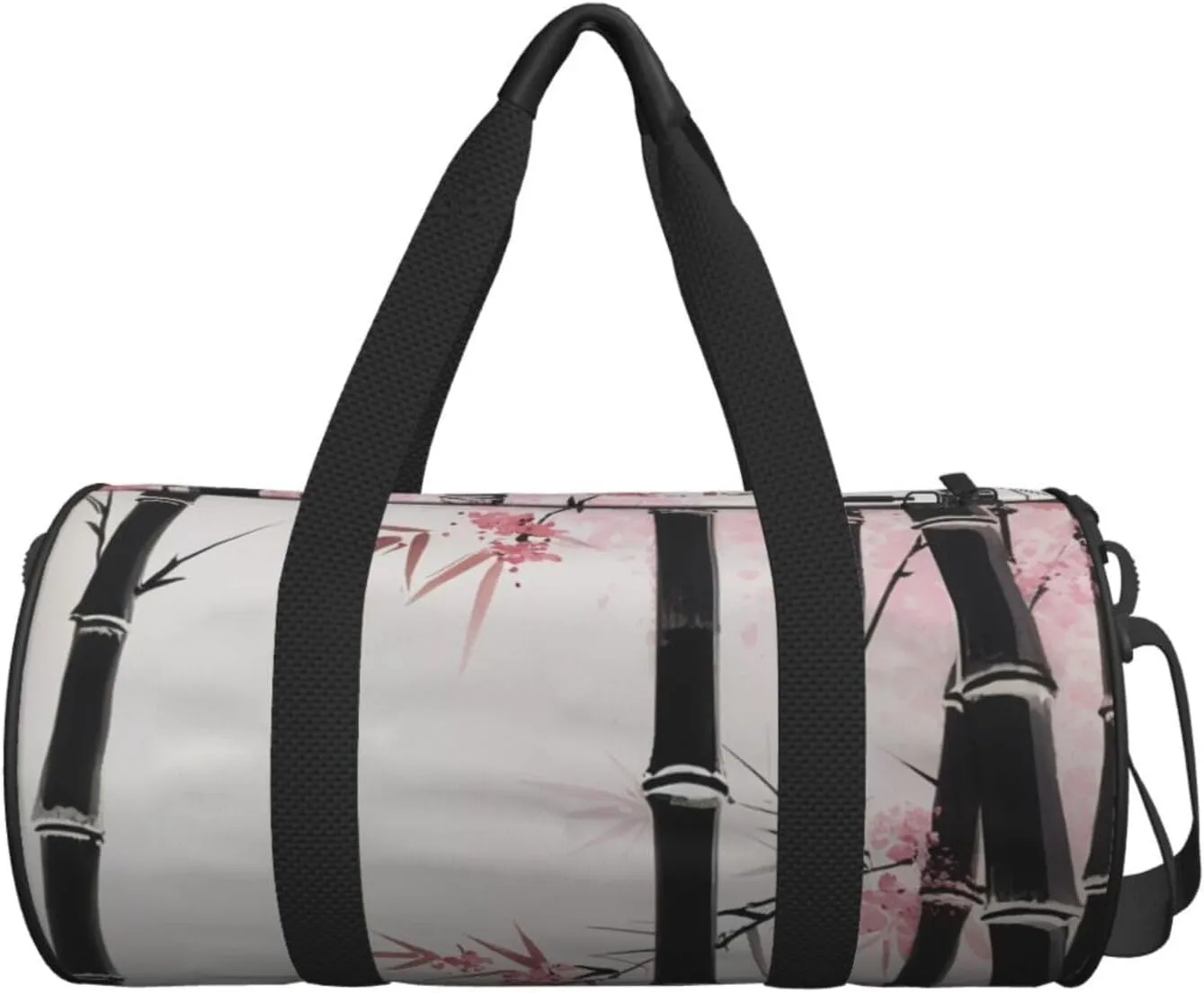 Bamboo and Cherry blossoms Tree Zen Printed Travel Bag,Round Personal Item Storage bag,Foldie Duffel Bag for Traveling Vacation,Fitness,Sports