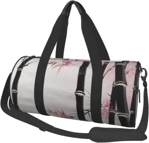 Bamboo and Cherry blossoms Tree Zen Printed Travel Bag,Round Personal Item Storage bag,Foldie Duffel Bag for Traveling Vacation,Fitness,Sports