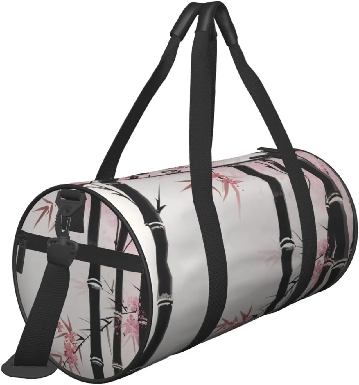 Bamboo and Cherry blossoms Tree Zen Printed Travel Bag,Round Personal Item Storage bag,Foldie Duffel Bag for Traveling Vacation,Fitness,Sports