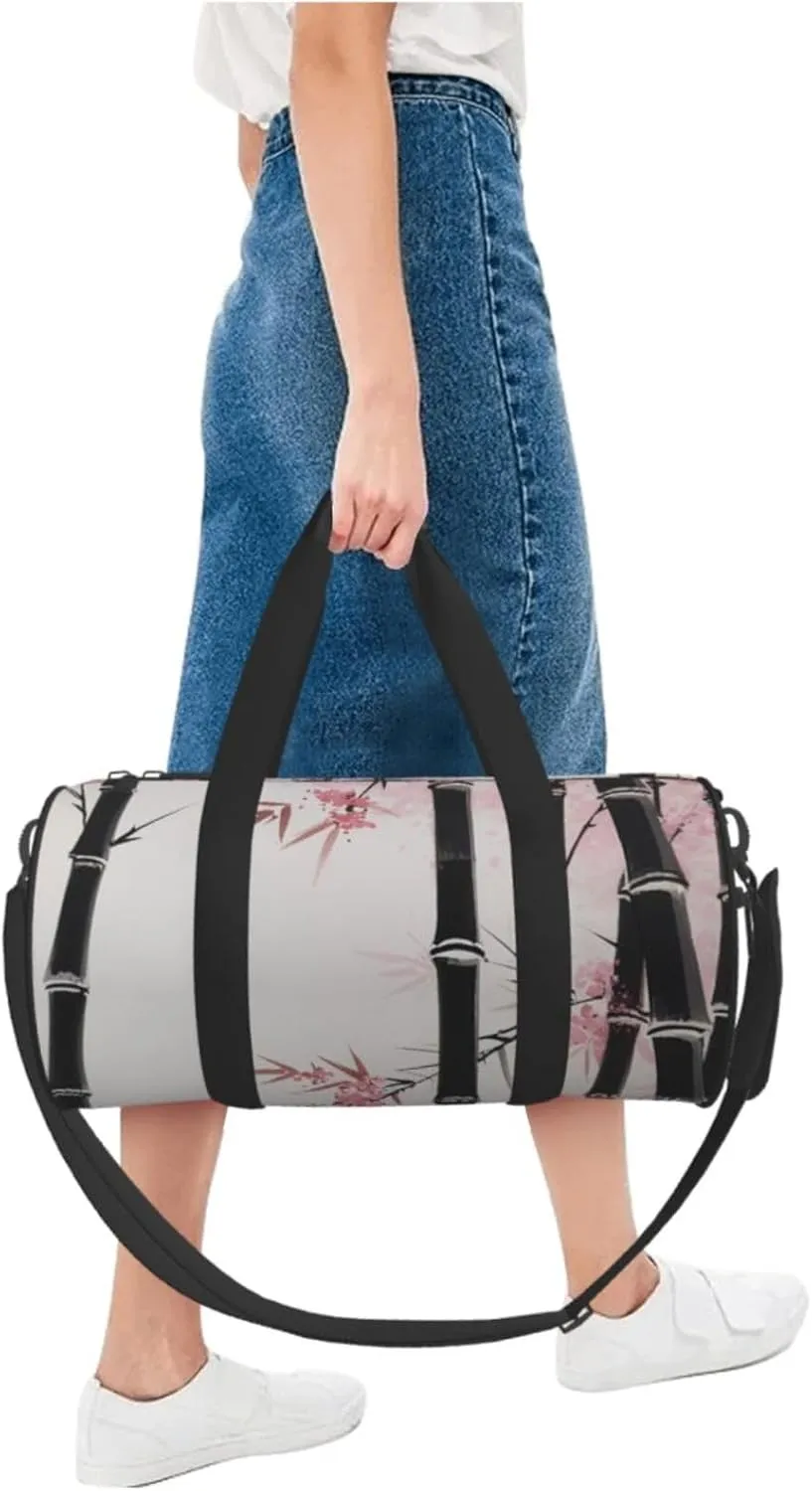 Bamboo and Cherry blossoms Tree Zen Printed Travel Bag,Round Personal Item Storage bag,Foldie Duffel Bag for Traveling Vacation,Fitness,Sports
