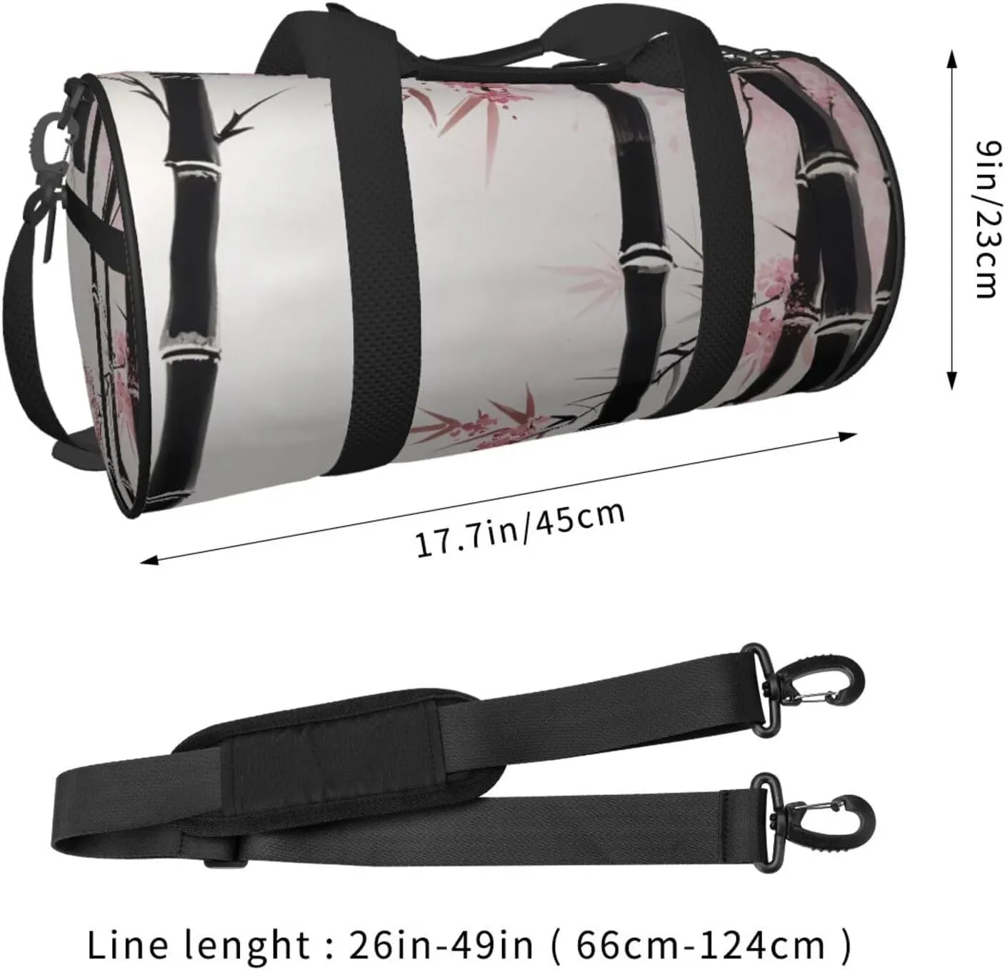 Bamboo and Cherry blossoms Tree Zen Printed Travel Bag,Round Personal Item Storage bag,Foldie Duffel Bag for Traveling Vacation,Fitness,Sports
