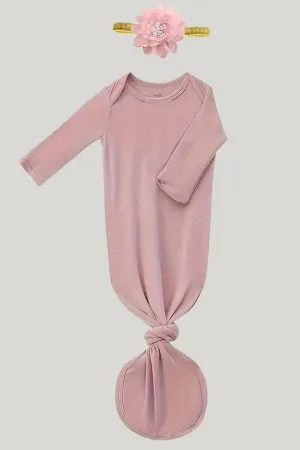 Bamboo Baby Knoted Gown Sleep Gown With Hand Protection And Open Hem