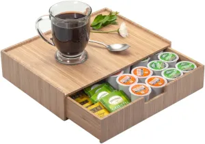 Bamboo Drawer Organizer to hold Single-serve coffee pods, Coffee, Tea, & Espresso Pods, Condiments and Accessories, Perfect for Kitchens & Office Break Rooms
