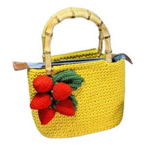 Bamboo handle handbag,Crochet handbag,top handle bags,Crochet bag,fashion bag,women bag,Handmade bag,wool bag,Knitting bag