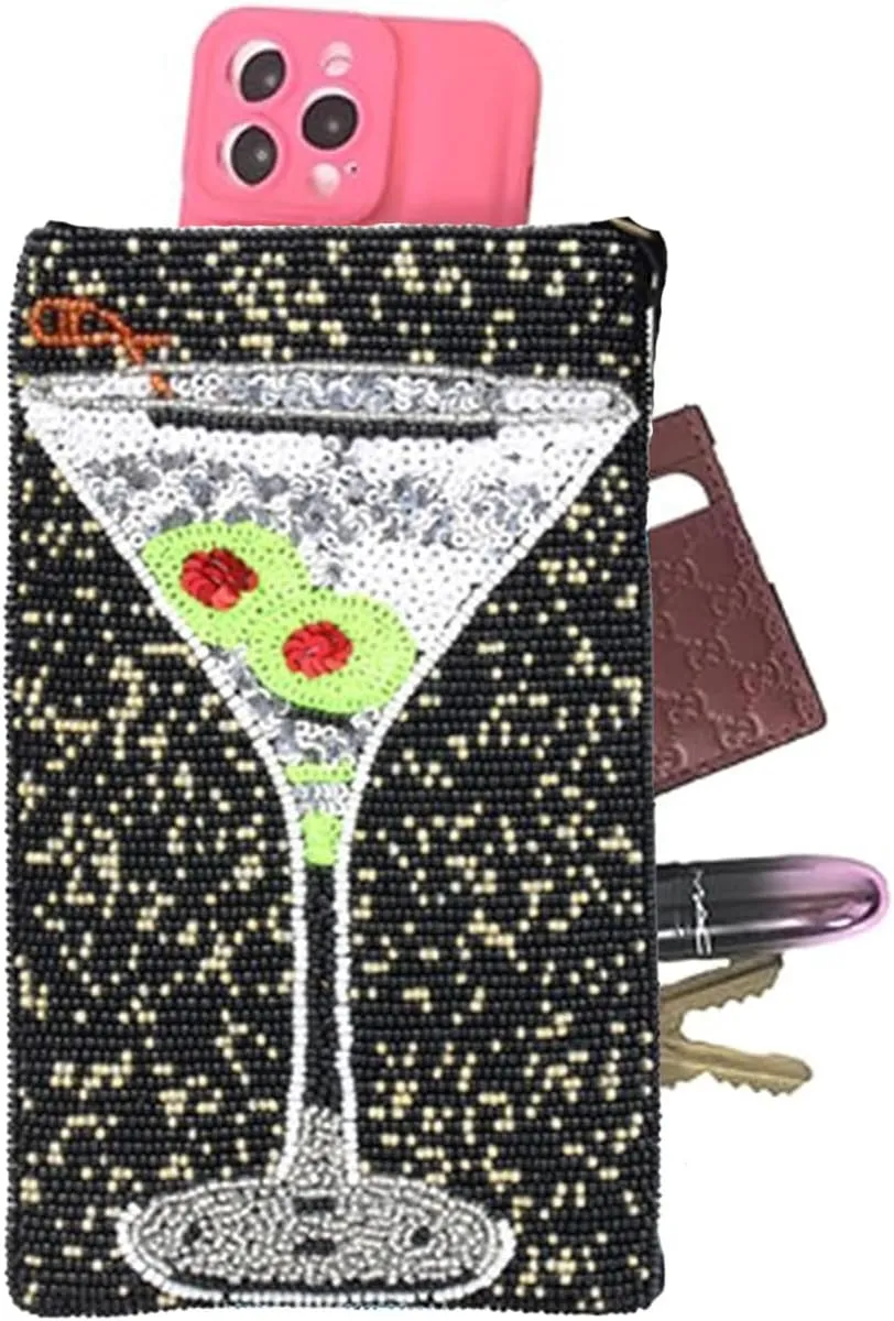Bamboo Trading Company Cocktails Anyone Club Bag Beaded Phone Crossbody