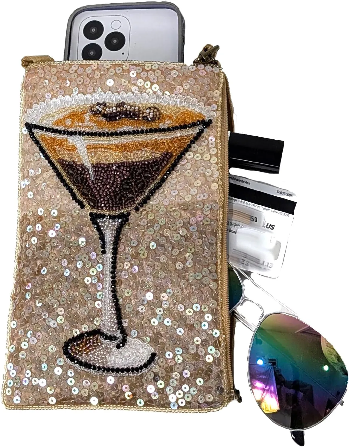 Bamboo Trading Company Cocktails Anyone Club Bag Beaded Phone Crossbody