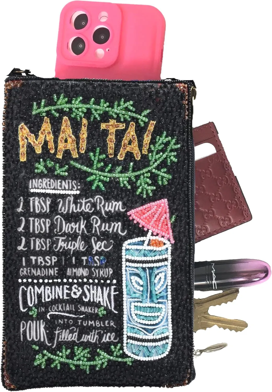 Bamboo Trading Company Cocktails Anyone Club Bag Beaded Phone Crossbody