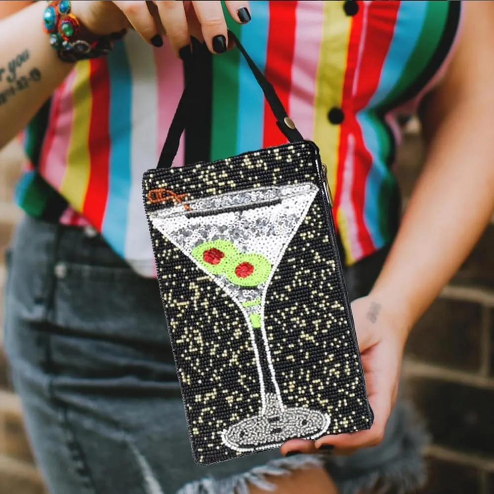 Bamboo Trading Company Cocktails Anyone Club Bag Beaded Phone Crossbody