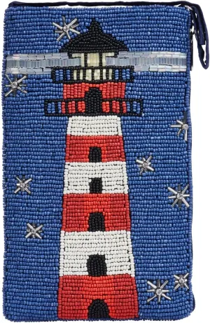 Bamboo Trading Company Nautical Lighthouse Tower Club Bag Beaded Phone Crossbody, Navy Multi