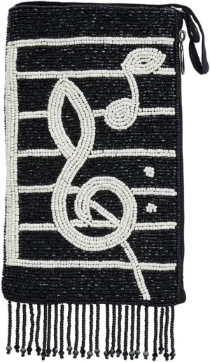 Bamboo Trading Company Symphony Music Notes Bag Beaded Phone Crossbody, Black Multi