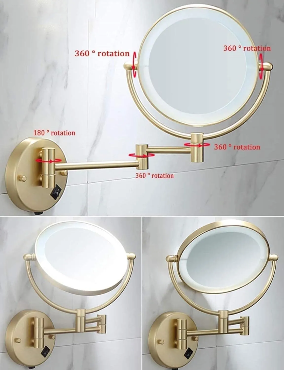 Bathroom Mirrors with Lights 7X Magnification,Double- Sided Makeup Mirrors Magnifying Shaving Mirrors for Home, spa and Hotel(3X)