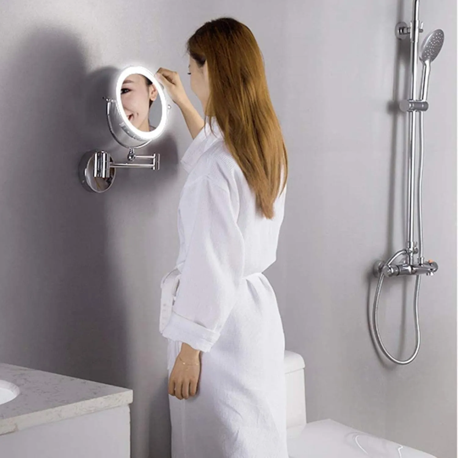 Bathroom Mirrors with Lights 7X Magnification,Double- Sided Makeup Mirrors Magnifying Shaving Mirrors for Home, spa and Hotel(3X)