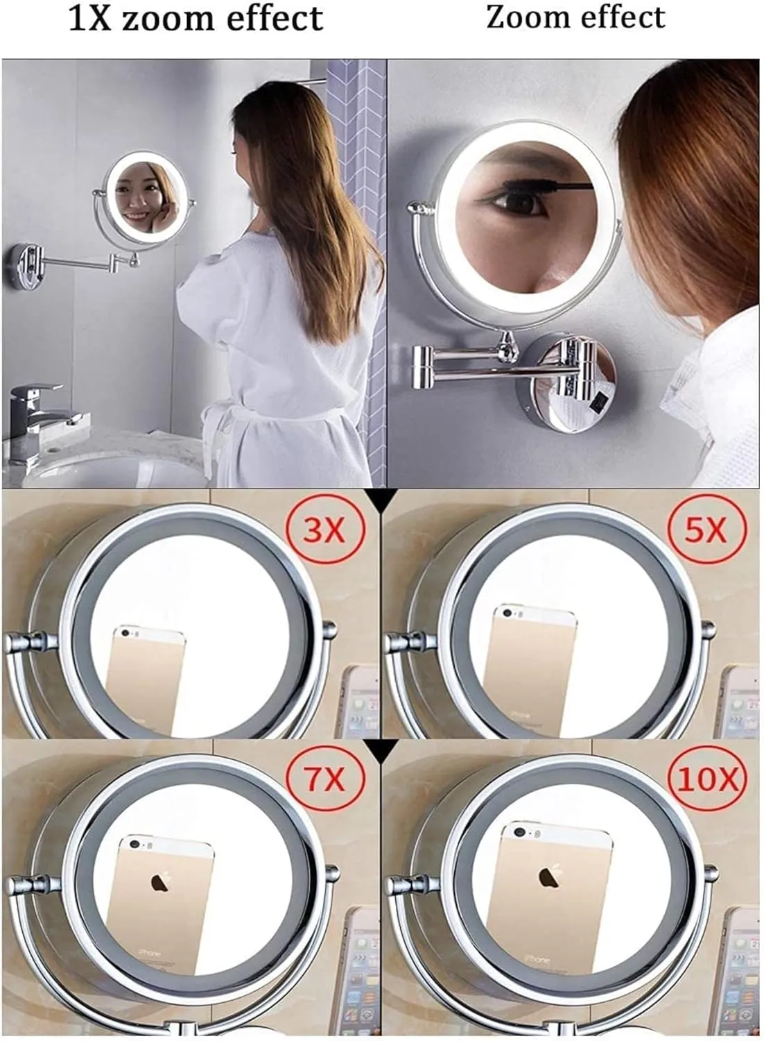 Bathroom Mirrors with Lights 7X Magnification,Double- Sided Makeup Mirrors Magnifying Shaving Mirrors for Home, spa and Hotel(3X)