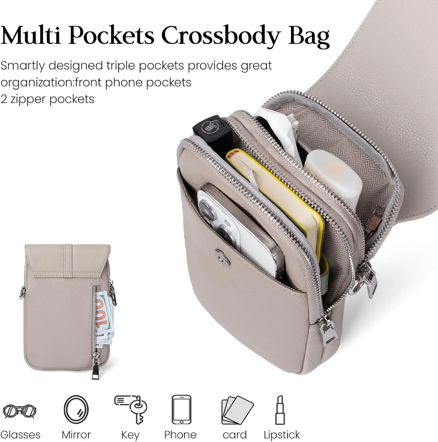 befen Genuine Leather Small Crossbody Bags for Women, Multi Pocket Cell Phone Crossbody Purse with RFID Blocking Card Slots