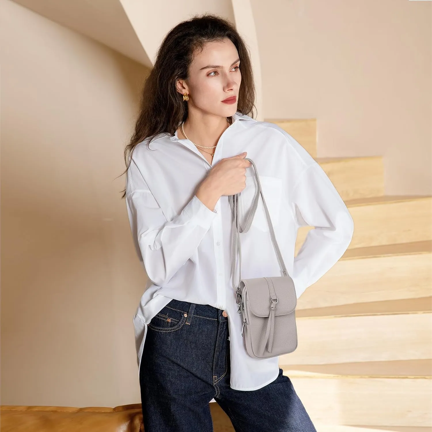 befen Genuine Leather Small Crossbody Bags for Women, Multi Pocket Cell Phone Crossbody Purse with RFID Blocking Card Slots
