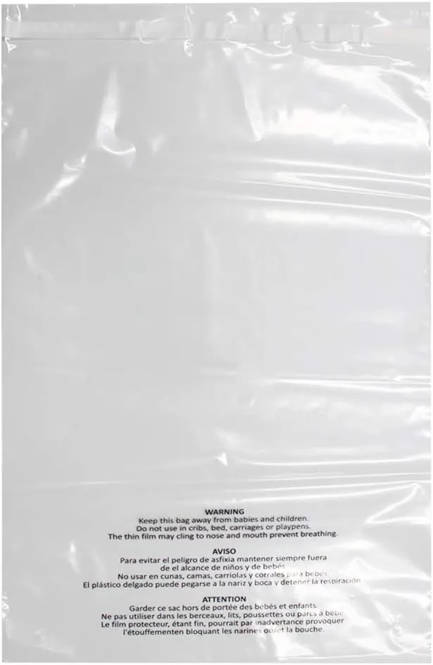 Belinlen 100 Count 18x24 Inch Self Seal Clear Poly Bags with Suffocation Warning for Packaging, Shipping & FBA with Permanent Adhesive (1.5mil)