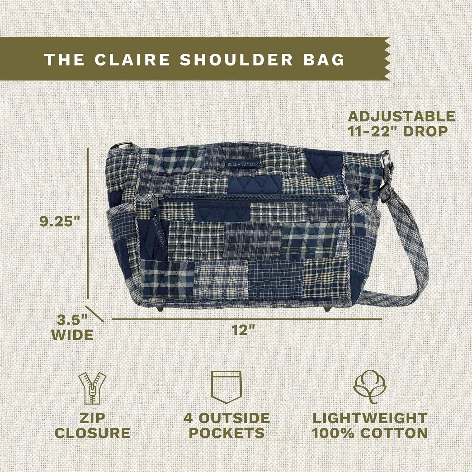 Bella Taylor Claire Crossbody Shoulder Bag, Multicompartment Purse for Women