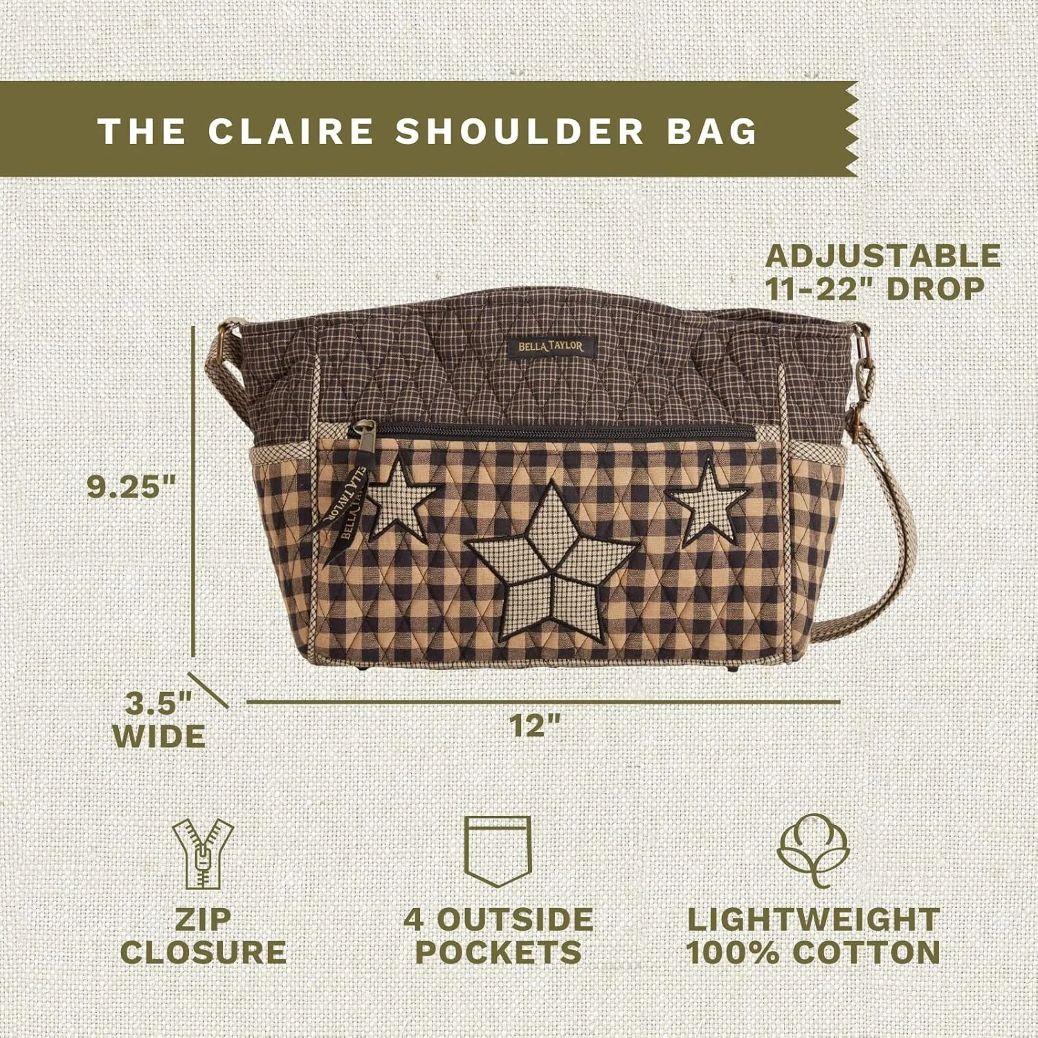 Bella Taylor Claire Crossbody Shoulder Bag, Multicompartment Purse for Women