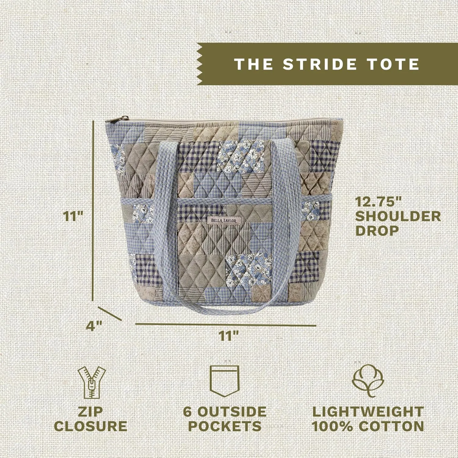 Bella Taylor Stride Tote | Lightweight Quilted Fabric Handbags for Women