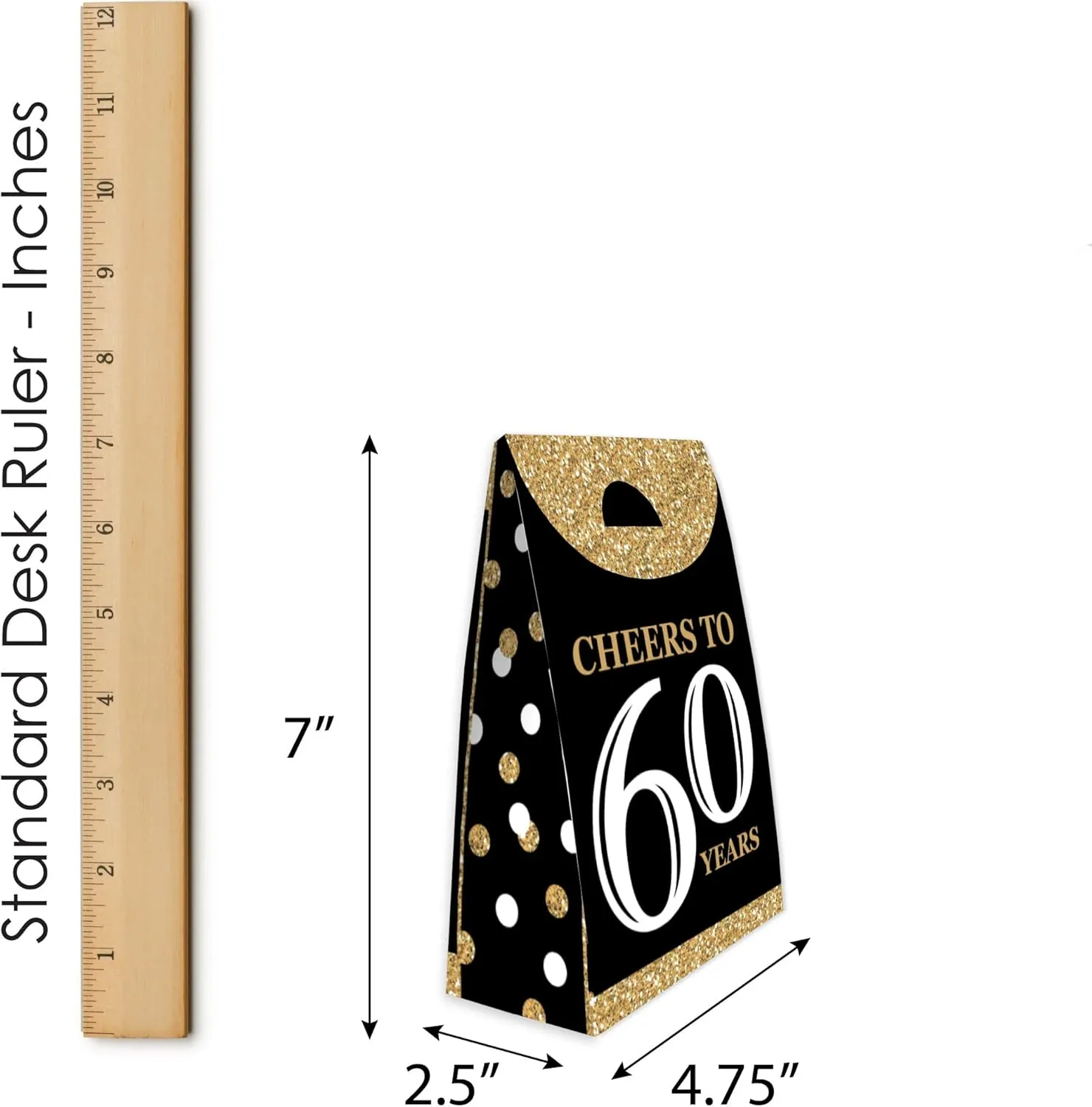 Big Dot of Happiness Adult 60th Birthday - Gold - Birthday Gift Favor Bag - Party Goodie Boxes - Set of 12