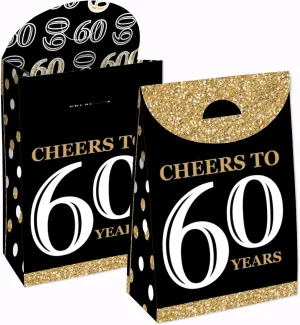 Big Dot of Happiness Adult 60th Birthday - Gold - Birthday Gift Favor Bag - Party Goodie Boxes - Set of 12