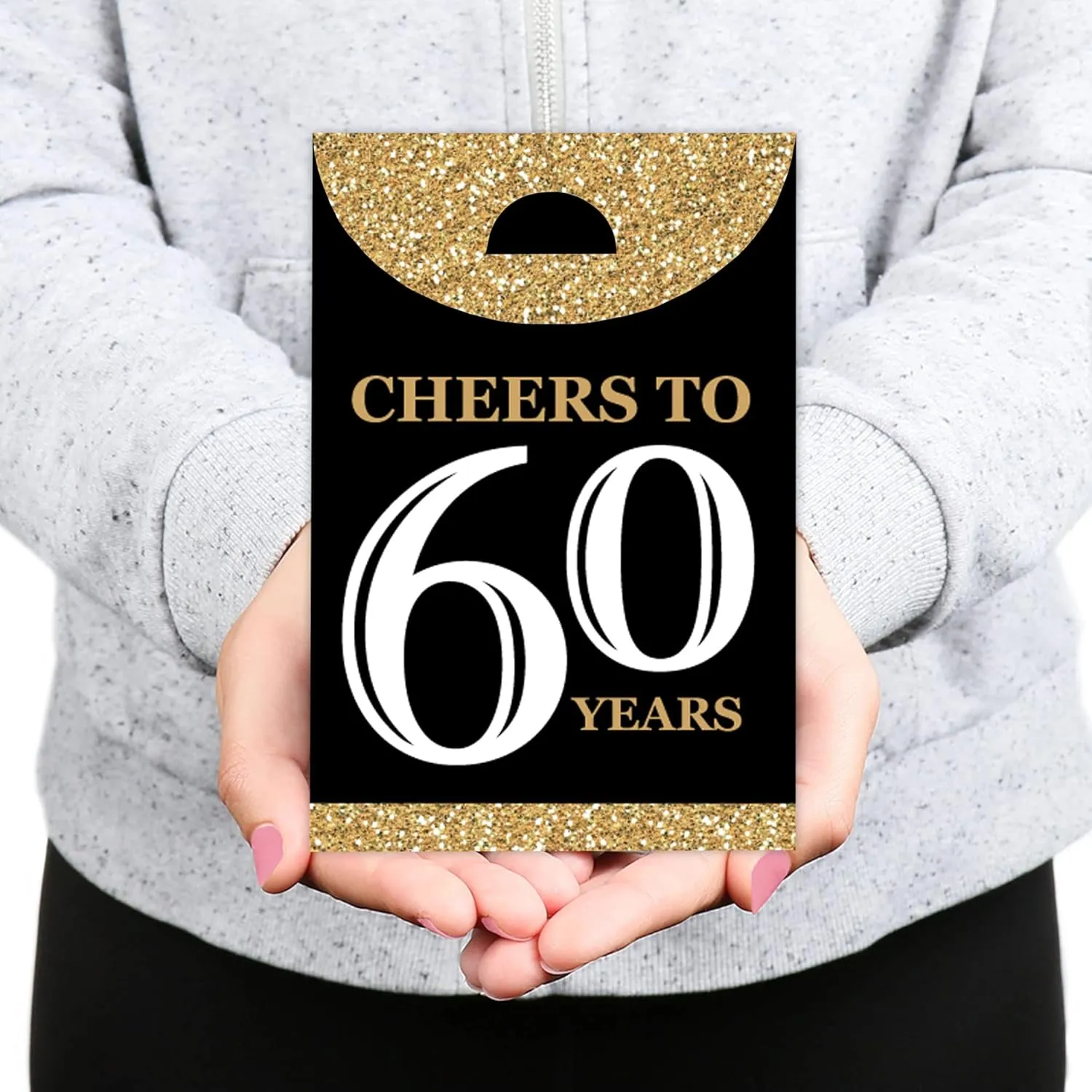 Big Dot of Happiness Adult 60th Birthday - Gold - Birthday Gift Favor Bag - Party Goodie Boxes - Set of 12