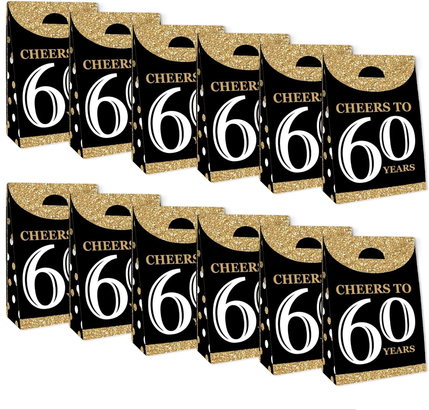 Big Dot of Happiness Adult 60th Birthday - Gold - Birthday Gift Favor Bag - Party Goodie Boxes - Set of 12