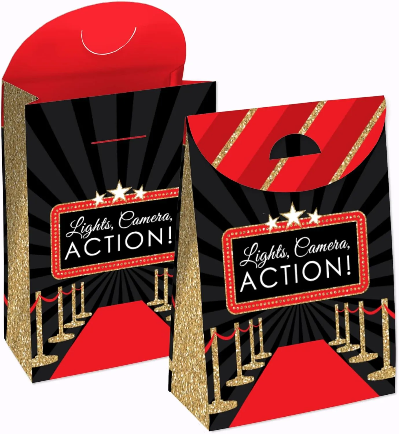 Big Dot of Happiness Red Carpet Hollywood - Movie Night Gift Favor Bags - Party Goodie Boxes - Set of 12