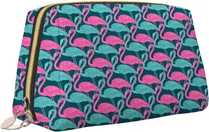 Bird Waterproof leather cosmetic bag,Animal Print Bicolour Birds,large capacity and easy to care for carefor storing cosmetics, toiletries, makeup brushes,Dark Pink
